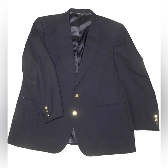 Burberry Other - Vintage Burberry Blazer Mens 44R Navy Blue Gold Logo Buttons Wool Sport Coat